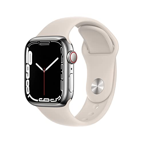 Apple Watch Series 7 (GPS + Cellular, 45MM) - Silver Stainless Steel Case with Starlight Sport Band (Renewed Premium)