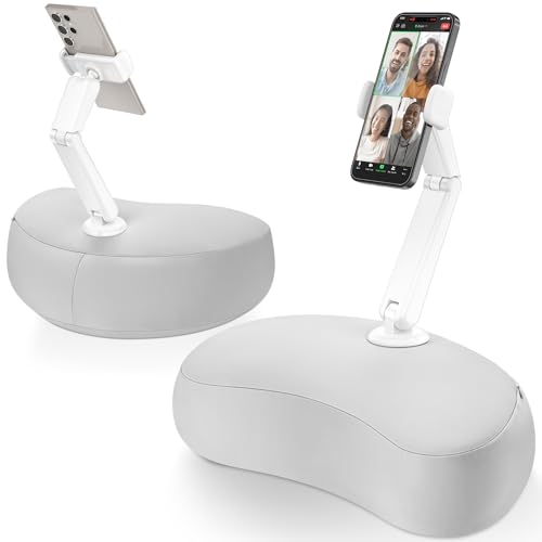 DeskLogics Pillow Phone Holder for Bed, 360° Bed Phone Holder Laying Down, Hands-Free iPhone Stand for Bed/Sofa/Lap, Compatible w/ 4.7"-7.0" Cell Phones, Flexible Dual Arm with Microbead Cushion