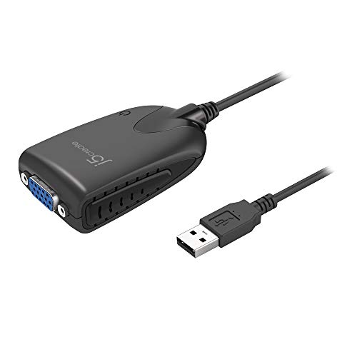 j5create USB to VGA Display Cable 3.3ft/100cm, USB Type-A to VGA Adapter Converter Compatible with Windows - Black (JUA190)