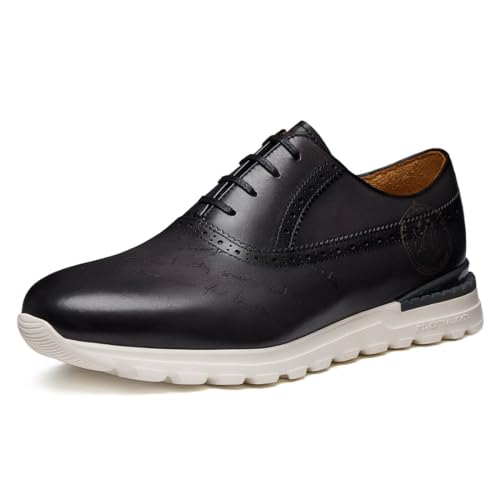 Jepsen Gord Men's Dress Sneakers Genuine Itailian Cowhide Leather Casual Shoes Brogue Running Oxfords with XL Extralight Sole, Black, 10.5