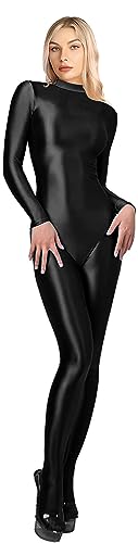 SOFSOT 200D Opaque Glossy One-Piece Swimsuit High Stretch Shiny Full Bodysuit Back Zipper Unitard