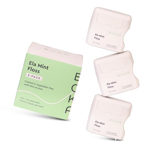 Boka Ela Mint Woven Dental Floss, Made from Natural Vegetable Wax, Teflon-Free and Petroleum-Free, 30 Yards of Waxed Floss (Pack of 3)