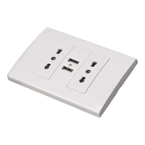 16A Wall Double Italian/Chile Plug Power Socket Adapter Dual USB Ports Panel 5V 1A
