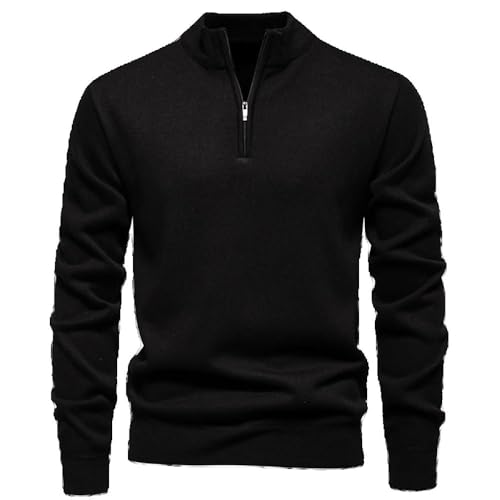 MIGAOQ Thick Men' Knitted Sweater Korean Style Autumn Winter Slim Fit Knit Half Zipper Casual Pullover Sweaters Man s1 Black XL