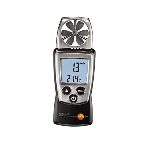 Testo 410-1 Digital Pocket Vane Anemometer, 0.4 to 20 m/s Velocity, -10 to +50°C Temperature