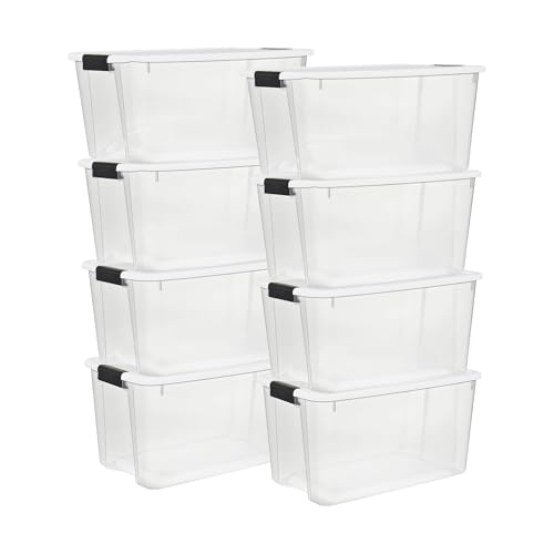 Sterilite 8-Pack Ultra Latching Box, Storage Bins with Lids, Clear Plastic, 70 Quart - Heavy-Duty Organizing Containers for Closet, Bathroom, and Office