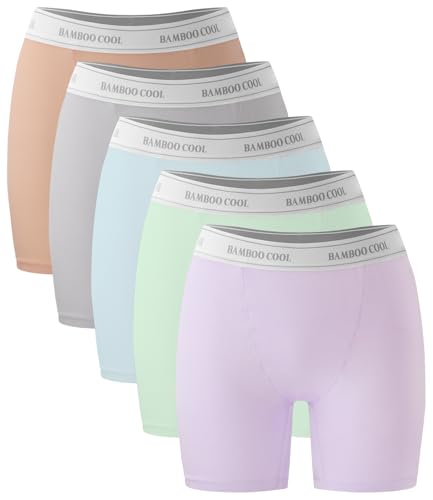 BAMBOO COOL Womens Boxer Briefs Boy Shorts Soft Stretch Panties for Women, 5-Pack