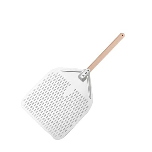 10/12 Inch Large Round Shovel with Wooden Handle Stainless Steel Pizza Shovel Cake Shovel Pizza Conveyor Pie Shovel Baking, Silver (43.5 * 26CM) (Silver 48.4 * 30.4CM)
