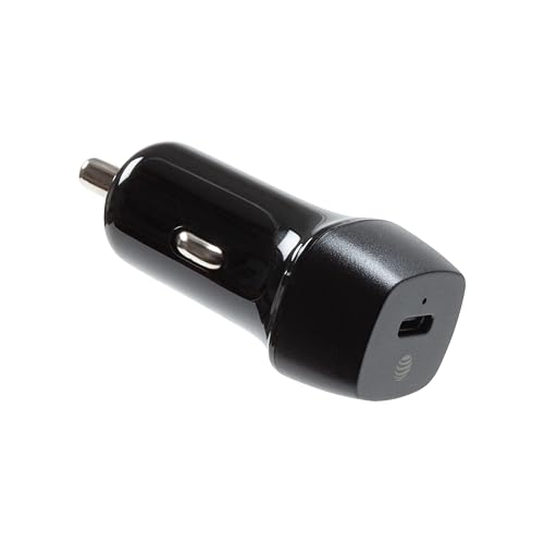 AT&T Professional Single Port 20W USB-C Car Charger with Power Delivery Technology Compatible with iPhone iPad Samsung Galaxy Pixel Universal Fast Charging Black