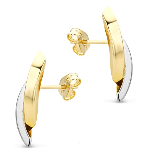 Orovi 14kt Gold Earrings for Women, 14K 585 Solid White Gold and Yellow Gold Stud Earrings for Women, Hypoallergenic Earrings with Pierced Backs, Handmade Woman's Jewelry Delivered in Jewelry Box