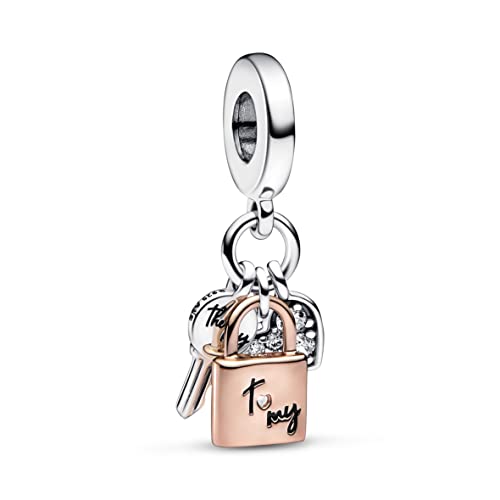 PANDORA Two-tone Key, Padlock & Heart Triple Dangle Charm 782506C01 Black