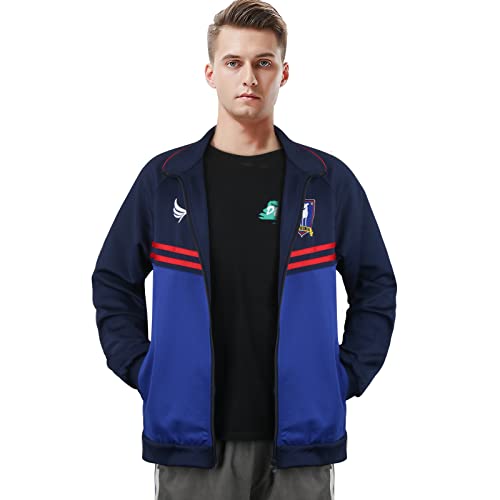 Mens Football Coach Jacket Pants Costume Blue Tracksuit Coat Soccer Suit Sportswear Training Halloween Cosplay Outfit (Jacket, XX-Large)