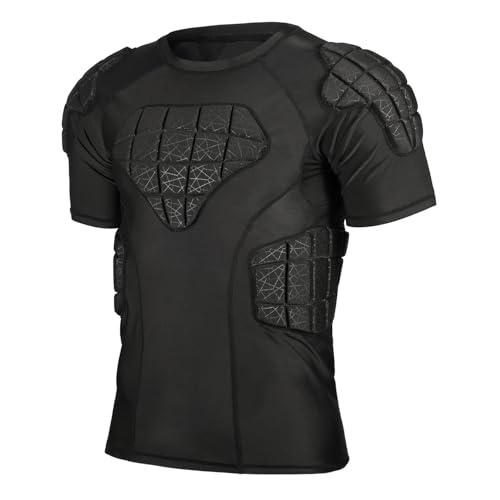surlim Padded Football Shirt Padded Compression Shirt Football Rib Protectors Undershirt Padded for Rugby Lacrosse Baseball (Black, L)
