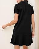 YEXPINE Polo Dress for Women Short Sleeve Ruffle Hem Golf Tennis Workout Dress Pleated Summer Mini Dresses Black