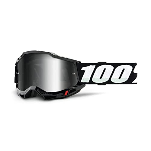 100% Accuri 2 Goggles - Eyewear for Motocross & Mountain Biking - Goggles for Dirt Bikes, Motorcycles & Bike Sports - Black, Mirror Silver Lens