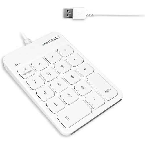 Macally USB Numeric Keypad | Wired Number Pad | External Number Pad for Laptop Computer Desk PC Mac (Perfect for Data Entry) 10 Key USB Keypad