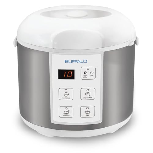 Buffalo Classic Rice Cooker with Clad Stainless Steel Inner Pot - Electric Rice Cooker for White/Brown Rice, Grain - Easy-to-clean, Non-Toxic & Non-Stick, Auto Warmer (5 Cup)