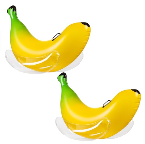 Vaygway Ride-on Inflatable Banana Pool Float- 1-2 Person Yellow Swimming Pool Fun Banana Float- Pool and Beach Activities- Party Decoration- 2 Pack