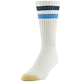 GOLDTOE Men's 656S Cotton Crew Athletic Socks, Multipairs, Stripe White/Light Blue Assorted (6-Pairs), Large