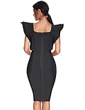 meilun Womens Celebrity Party Bandage Dress Vestido Ruffles Butterfly Sleeve Bodycon Club Dress (Black, M)