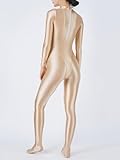 Zaldita Women's Shiny Oil Glossy Body Stocking Yoga One Piece Smooth Stretchy Back Zipper Full Bodysuits Nude Medium