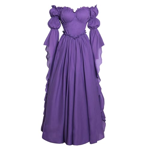 Vibsion Medieval Renaissance Dress Renaissance Faire Costume for Women Victorian Gothic Witch Wedding Dresses L/XL Purple