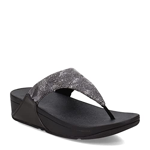 FitFlop ET9090-050 LULU Glitz Toe-Post Sandals All Black US07