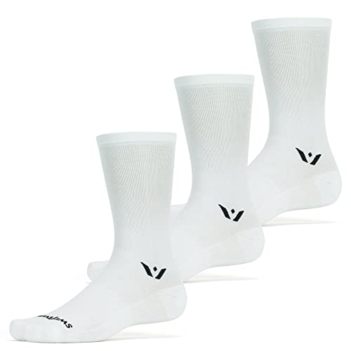 Swiftwick- ASPIRE SEVEN (3 Pairs) Cycling Socks, Firm Compression Fit, Tall Crew (White, Large)