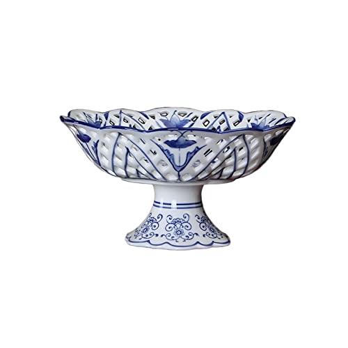Fruit Plate fruit basket Veggie Tray Fruit Dish Chinese Style Hollow Retro Blue and White Porcelain Fruit Bowl Home Living Room Restaurant Desktop Decor Ceramic Fruit Plate Candy Bowl Fruits Plate Fru
