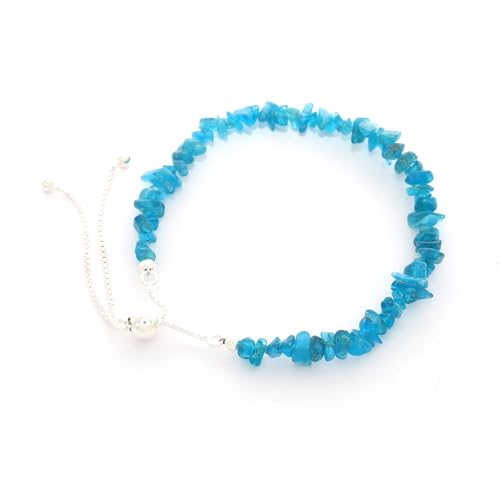 LUSTRE AND LIGHT Natural Rough Neon Apatite Bolo Bracelet for Women in Sterling Silver, May Birthstone Jewelry Gifts for Her Birthday, Anniversary, Graduation, Christmas (Beads, Box-Chain)