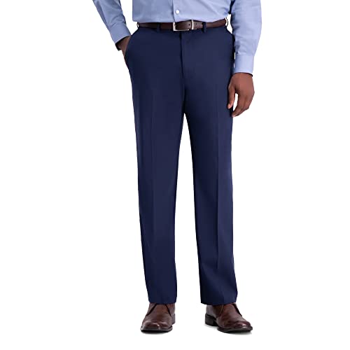 J.M. Haggar Men's Classic Fit Flat Front Solid Stretch Dress Pants, Blue, 42W x 29L US