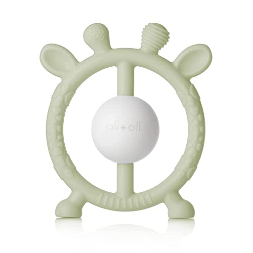 Ali+Oli Sage Giraffe Baby Teether & Rattle, Silicone Teethers for Babies 3+ Months, BPA Free & Freezable Teething Toys