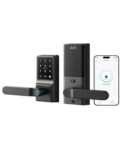 eufy Smart Lock C33, Keypad Door Lock with Handle, Fingerprint Door Knob, Keyless Entry Door Lock for Front Door and Bedrooms, Electronic Deadbolt, Wi-Fi, Remote App Control, IP53 Waterproof, Black