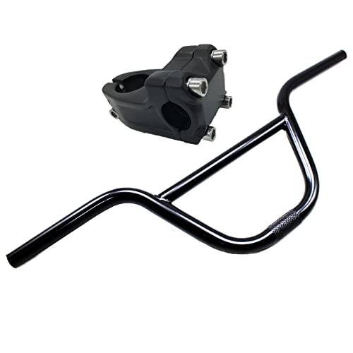 BMX Handlebar with Stem Swallow Shaped High-Carbon Steel 585mm 22.2mm Handle Bar Bicycle Parts Bike Accessories,Black, (WS01-CBBK-B)