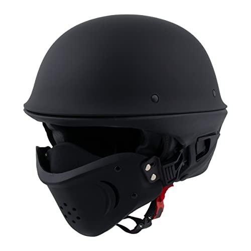 Milwaukee Helmets MPH9830DOT 'Rascal' 3/4 Open Face Flat Black 2 in 1 Motorcycle Helmet for Men and Women Biker - Medium