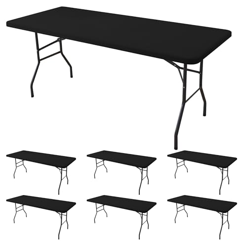 Enjoyidea Fitted Tablecloth for 6 Foot Rectangle Tables-6 Pack Black Elastic Outdoor Picnic Table Cover-Spandex Stretch Folding Table Cloths 6 ft for Camping Dining Room Patio Kitchen Banquet Party