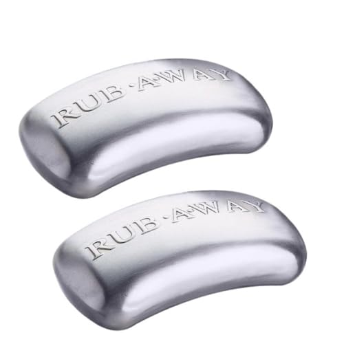 Amco Rub Away Bar, Stainless Steel Odor Absorber (4" x 2.25") - Dishwasher Safe Kitchen & Outdoor Essential for Garlic, Onion, Fishing, Hiking Odors - Natural Odor Remover (Pack of 2)
