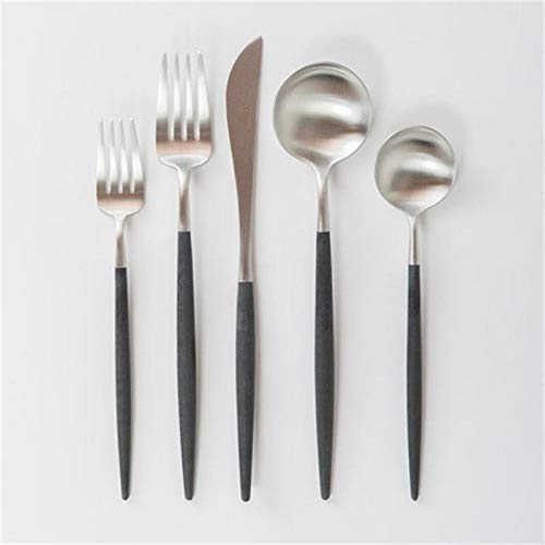 Cutipol GOA black silver 5 pcs set | GOA BRUSHED STEEL & BLACK flatware dinner/table knife spoon fork dessert fork spoon