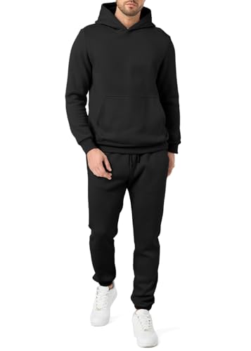 JMIERR 2 Piece Tracksuit for Men Long Sleeve Hoodie Sweatshirt Joggers Sweatpants Track Suits Set Fall Sports Casual Sweatsuits Fleece Matching Lounge Sets, 2XL, Black