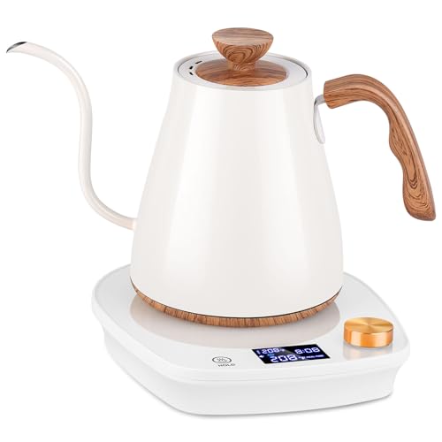YDDZZM Gooseneck Electric Kettle, Intelligent Temperature Control, Stainless Steel Inner, Quick Heating, for Pour Over Coffee, Brew Tea, Boil Hot Water, 1000W 0.9L Off White