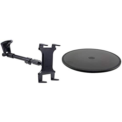 Arkon Mounts TAB-CM117 Extension Arm Windshield Suction Tablet Mount Retail Black & Arkon 90mm Adhesive Mounting Disk for Car Dashboards Garmin TomTom GPS Dashboard Disc