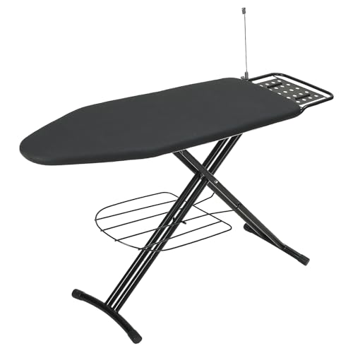 Ironing Board 48x15 in, RAINHOL Large Heavy Duty Ironing Boards Full Size with Pad and Cover, Height Adjustable Iron Stand with Storage Tray and Iron Rest, Black