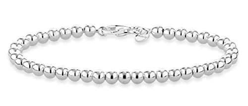 Miabella 925 Sterling Silver Italian Handmade 4mm Bead Ball Strand Chain Bracelet for Women, Made in Italy (8.00 Inches)