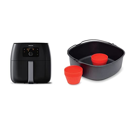Philips Premium Airfryer XXL with Fat Removal Technology, 3lb/7qt, Black, HD9650/96 with Philips Kitchen Appliances Master Accessory Kit with Baking Pan and Silicone Muffin Cups, XXL models, Black