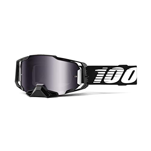 100% ARMEGA Goggles - Eyewear for Dirt Bikes, Motocross, Motorcycle, & Bike Sports - Durable Mountain Biking Goggles - Black, Mirror Silver Flash Lens