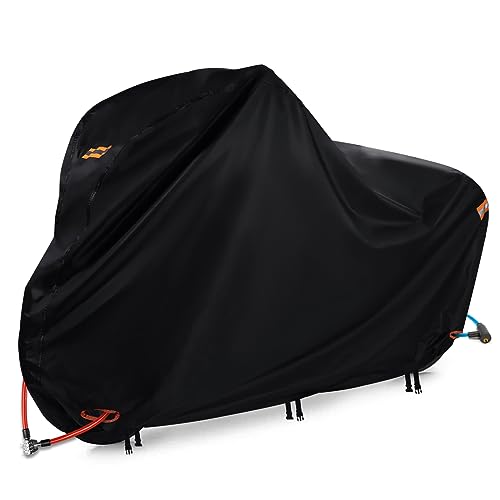 Bike Cover Waterproof Outdoor Bicycle Covers with Lock Holes & 3 Buckles 420D Heavy Duty Ripstop Material Anti UV Snow Wind Proof for Mountain Road City Electric Bikes Up to 68 inch
