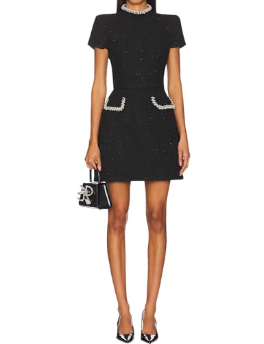 LuFeng Womens Sexy Short Sleeve High Neck Pearls Mini Dress Party Clubwear Club Bodycon Short Dresses Black