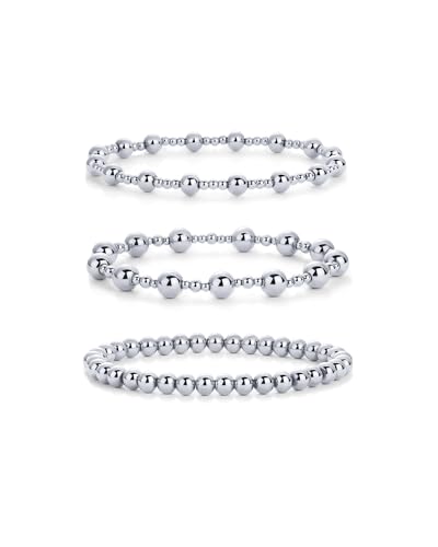 PAVOI Stainless Steel Ball Irregular Beaded Bracelet Trio for Women | 3-Piece Stretchy Bracelet Stack Set