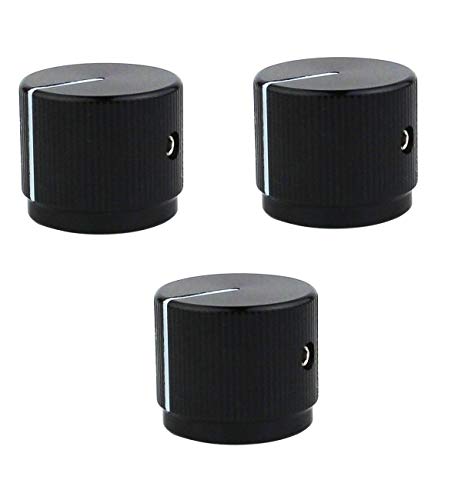 Guyker 3Pcs Guitar Aluminum Alloy Flat Top Control Knobs Dia. 6mm(0.24") Shaft Pots - Dome Tuning Potentiometer Knob Replacement Part for Electric Guitar or Precision Bass, black