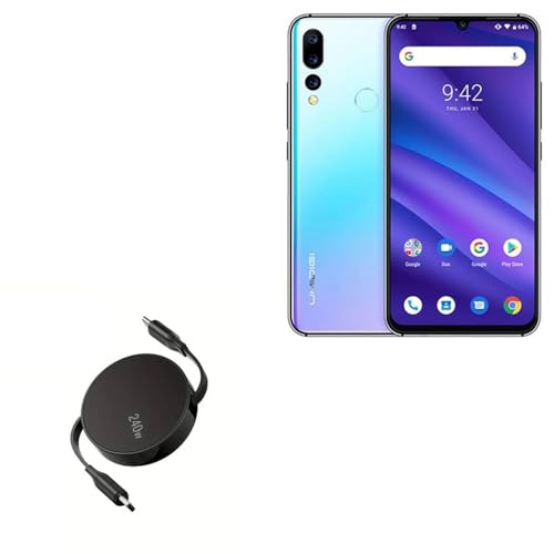 BoxWave Cable Compatible with Umidigi A5 Pro - PD miniSync (240W), Retractable PD 240W Portable USB Type-C Cable - Jet Black